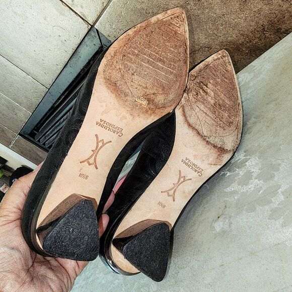 CAROLINNA ESPINOSA CELINE 8.5 Black Embossed Leather Slip On Swirl Classy Heels - Picture 15 of 16